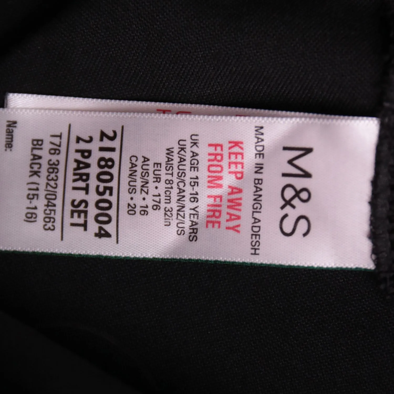 Чёрные брюки M&S прямого кроя, размер 170 см (15 лет)
